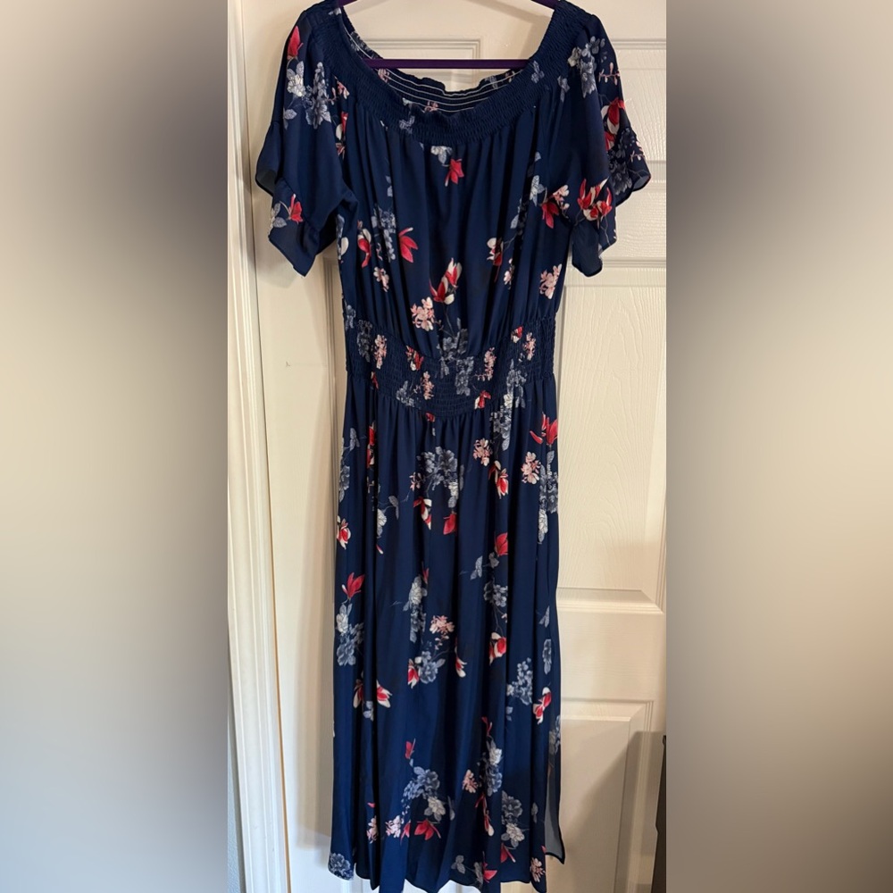 Floral Navy Blue Maxi Dress - Size 18